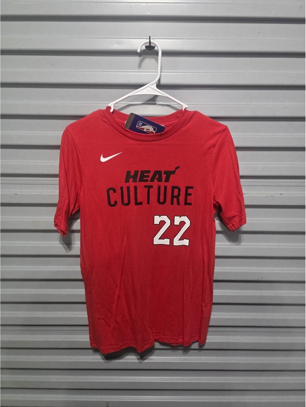Nike Miami Heat Jimmy Butler #22 Heat Culture NBA Red Short Sleeve Shirt Youth L